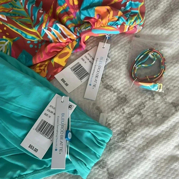Bleu Rod Beattie The Heat Is On Draped Bandeau Tankini Top & Bikini Bottom Sz 10 - Picture 12 of 12